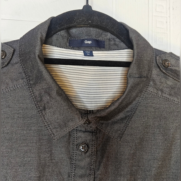 GAP Graphite Gray Roll Tab Long Sleeve Shirt Dress Midi Utility Women M - Picture 5 of 16